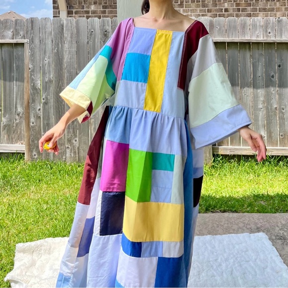 Handmade Quilted Patchwork Colorblock Dress SKU 05224 - Picture 9 of 10